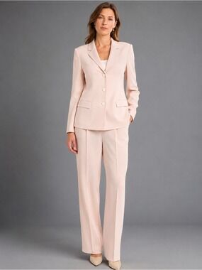 NWT Vintage Josephine Chaus 100% Silk Blush Pink Pant Suit Size 12 14